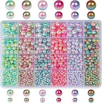 1890Pcs Multicolored Pearls Beads, Loose Round Spacer Beads, Smooth Rainbow Faux ABS Beads for Jewelry Making, Bracelets, Earrings, Necklaces, DIY Crafts 4 6 8 10mm