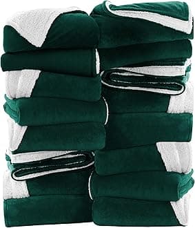 IR Imperial Rooms Emerald Green Sherpa Fleece Throw Blanket for Bed - Wholesale Bulk Pack of 16 Sherpa Blankets - Soft Fluffy Throw Blankets for Hotels, Guest Bedroom, 50x60 Inches