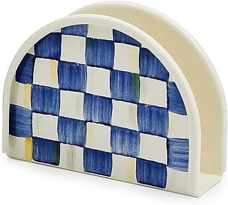 Enamel Napkin Holder, Kitchen Napkin Holder for Table and Countertop, Blue-and-White Royal Check