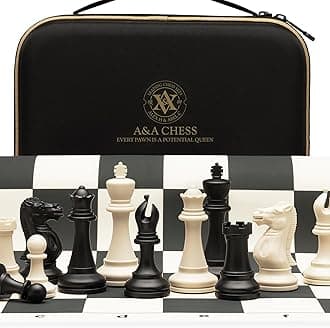 A&A Tournament Chess Set / 20''x20'' Foldable Silicone Chess Board / 3.75'' King Height Plastic Quadruple Weighted Classic Staunton Pieces/Storage Bag