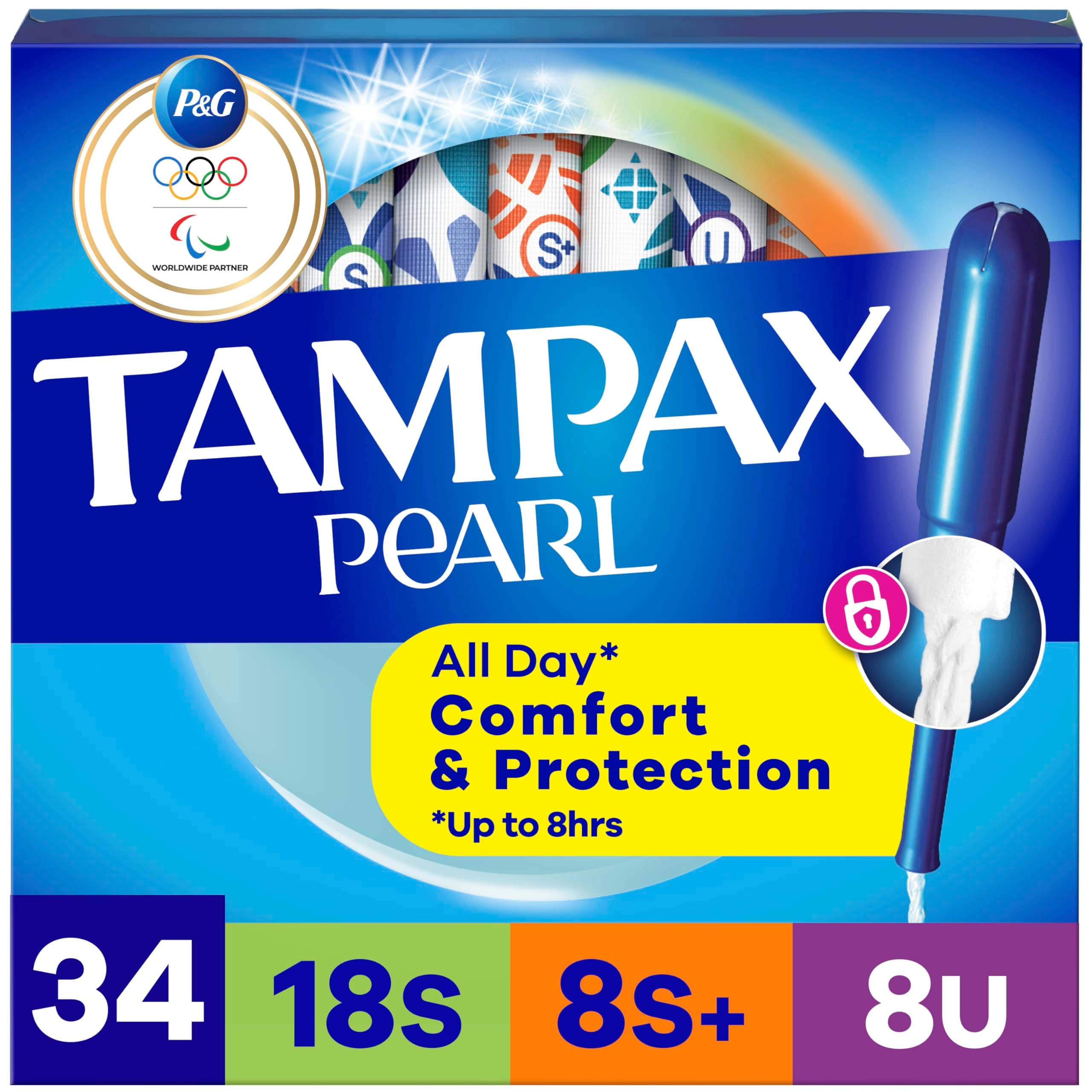 Tampax Pearl Tampons Multipack, with LeakGuard Braid, Super/Super Plus/Ultra Absorbency, Unscented, 34 Count