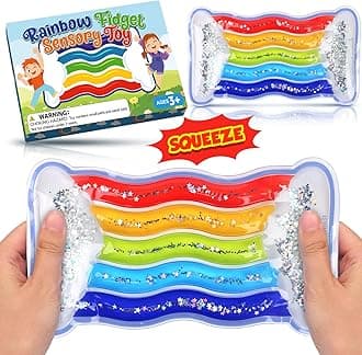 Squishy Sensory Toys for Kids - Fidget Toy Sensory Tube Filled with Colorful Goo, Glitter, Calming Tool for Autism, ADHD - Easter Basket Stuffer, Classroom Prizes, Goodie Bag Stuffers (Rainbow)
