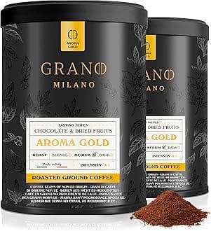 Grano Milano Ground Coffee, Aroma Gold Arabica and Robusta, Medium Roast Intensity 3/5, Made in Italy