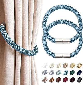 NICEEC 2 Pack Strong Magnetic Curtain Tiebacks Modern Simple Style Drape Tie Backs Convenient Decorative Weave Rope Curtain Holdbacks for Thin or Thick Home & Office Window Draperies (Teal)