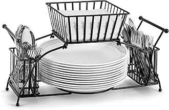 Sorbus Utensil Caddy — Use for Napkin, Cutlery, Plate Holder — Stackable Flatware Caddy, Tabletop Organizer — Ideal for Dining Table, Party, Buffet, Kitchen, Entertaining (Black)