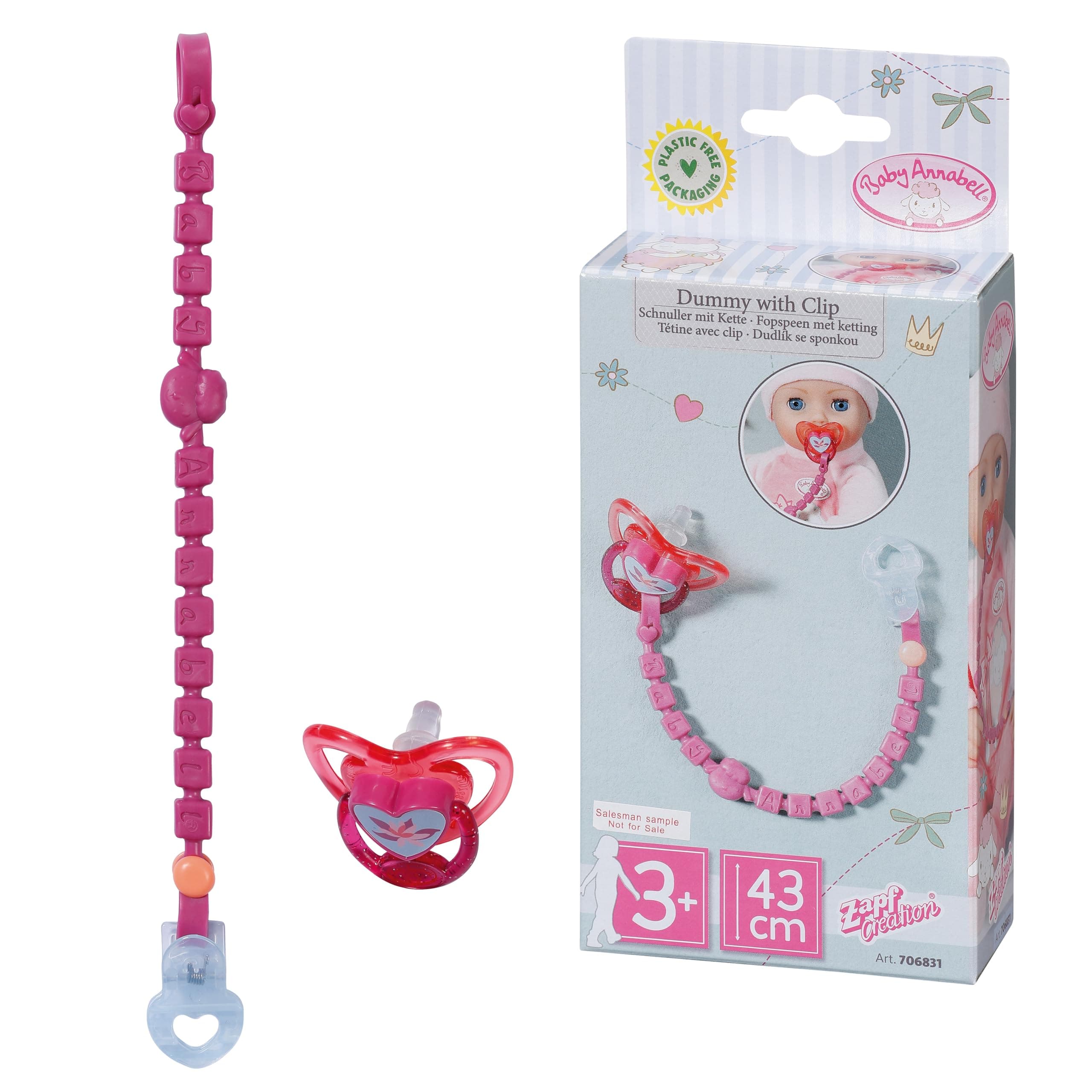 Dummy with Clip, for Dolls up to 43cm - Includes Beaded Chain with Clip - Suitable for Ages 3+