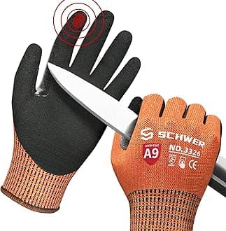 Schwer ProGuard Highest Level Cut Resistant Work Gloves PR3326 for Extreme Protection, ANSI A9 Cut Gloves with Reinforced Thumb, Non Slip, Non PFAS, Durable, Touch-screen, Orange 2 Pairs（M）