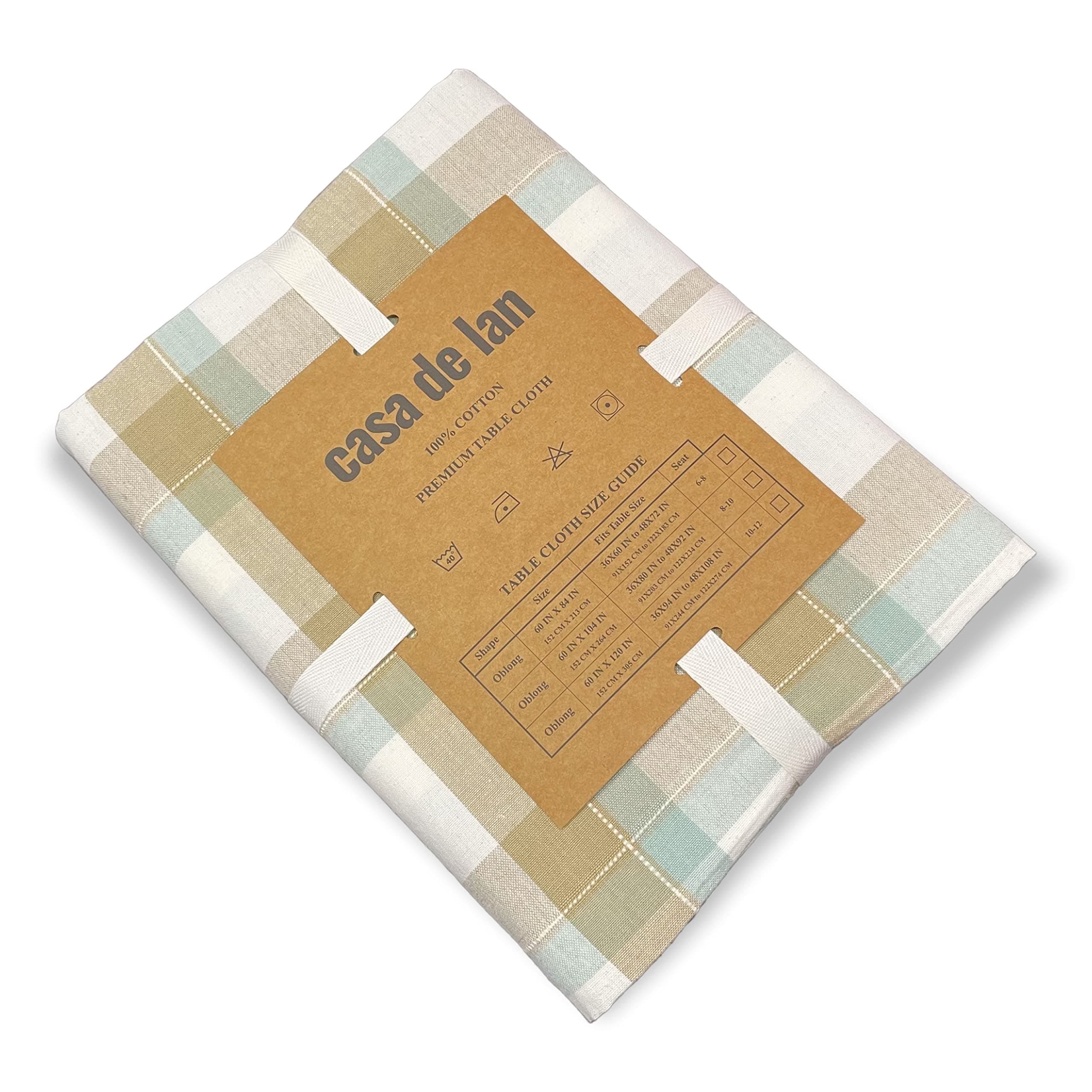 Rectangle Table Cloth - Table Cover - Cotton Mitered Stitched - Checks Table Covers for Kitchen Dining, Wedding, Decorations, & Parties - 60x120 in - Taupe Tartan