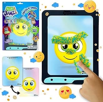 DoodleJamz JellyPics — Squishy Drawing Pads Filled with Non-Toxic Sensory Beads and Gel – No-Mess Fidget Art – ASMR – Re-usable to make Endless Artistic Creations (Green, Orange, Blue Beads)