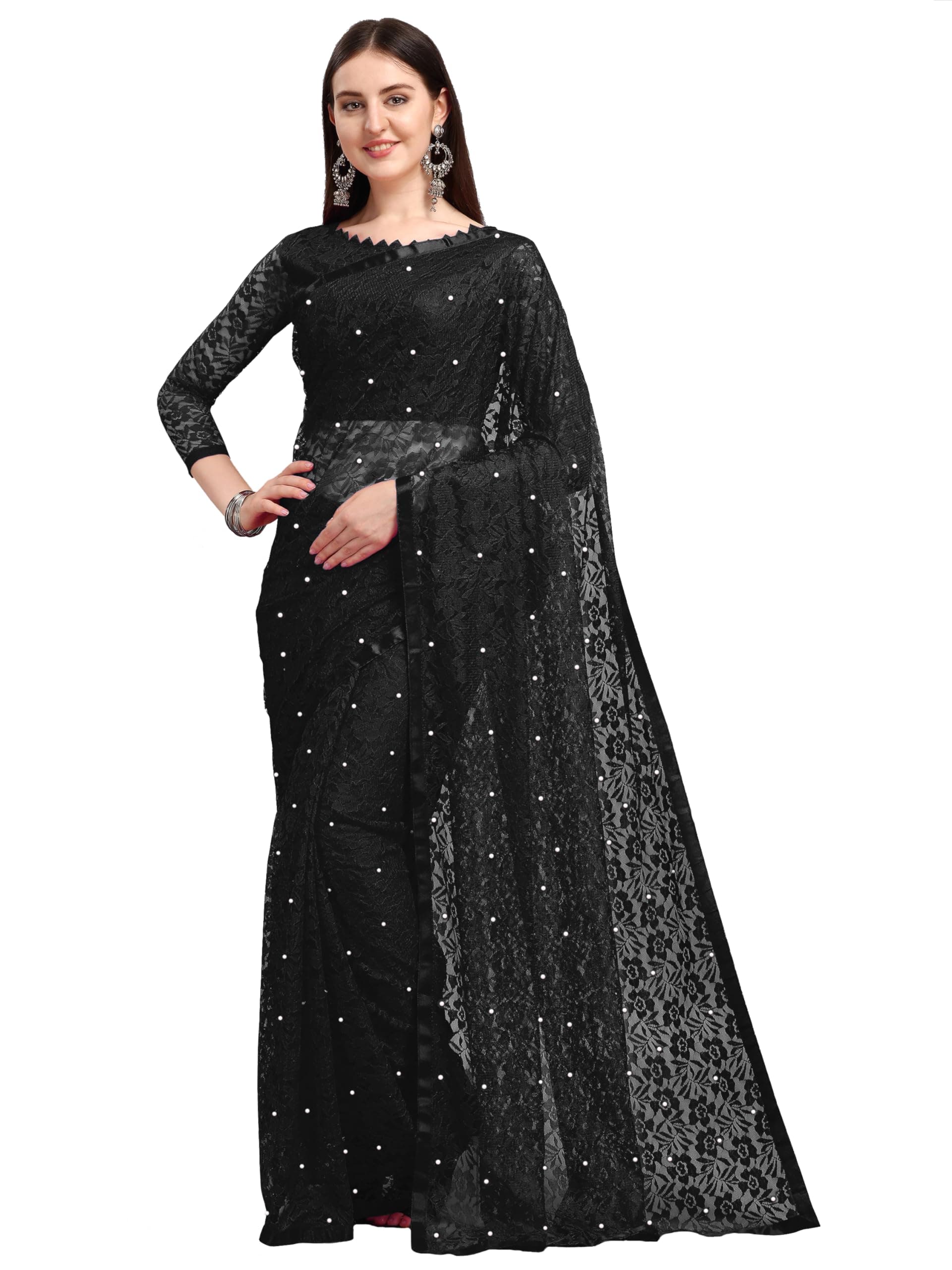 LOROFY Women's Net Saree With Blouse