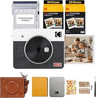 Kodak Kodak Mini Shot 3 Retro 4PASS 2-in-1 Instant Camera & Photo Printer, 3 x 3 in (7.6 x 7.6 cm) + 8 Cameras + 60 Sheets Accessory Bundle, White