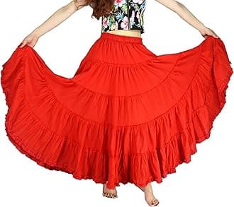 Women's Cotton 5 Tiered A Line Pleated Maxi Skirt Long Boho Gypsy Dance Skirts