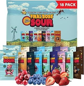 - Final Boss Sour Candy Variety Pack, 18 Pack, All Sour Levels, Extreme Sour Fruit Chews with Real Dried Fruit, No Artificial Colors or Flavors, Low Calorie Snack for Kids, Teens & Adults