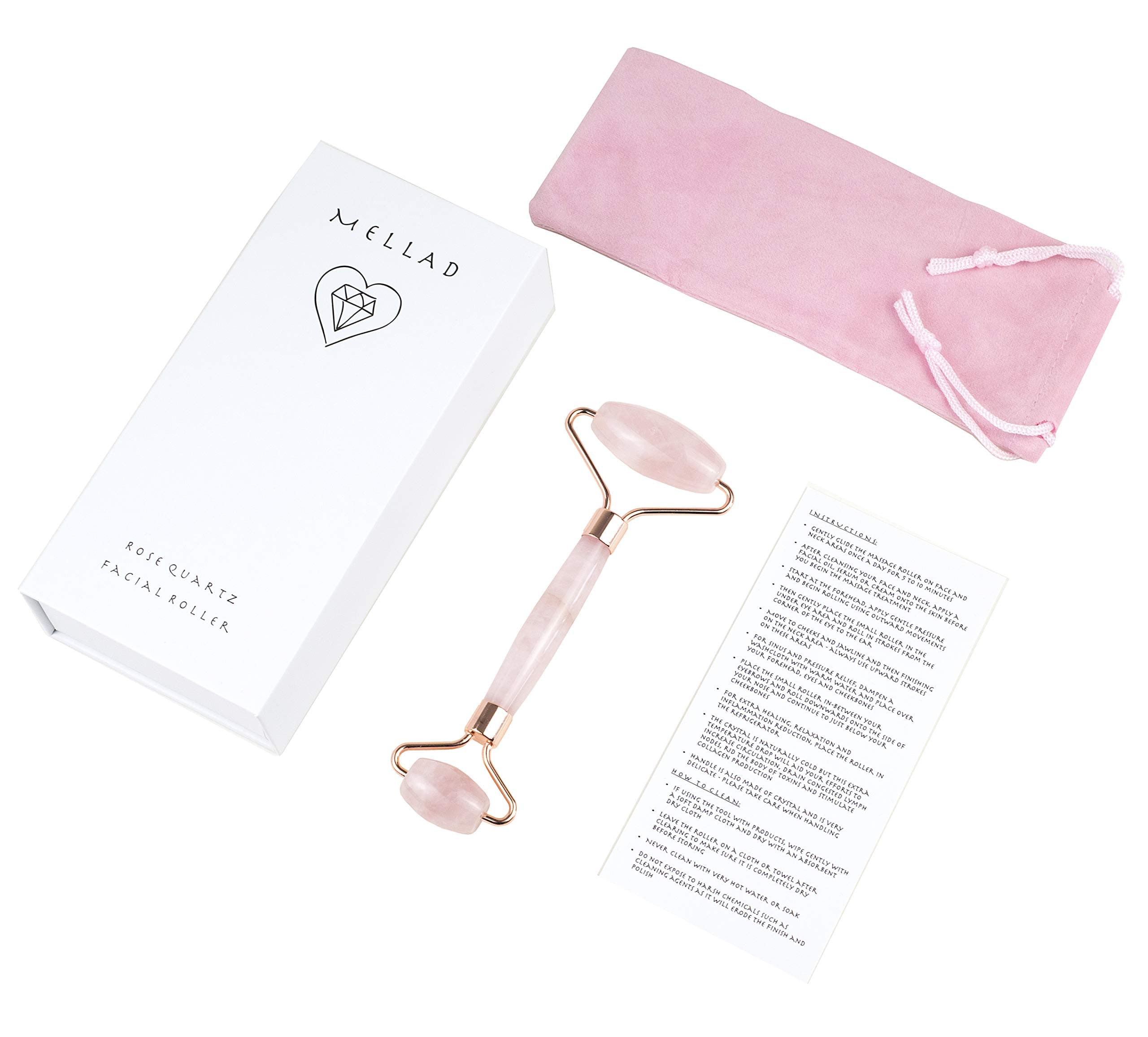 Rose Quartz Roller Jade Roller for Face Anti-Aging Anti Wrinkle Slimming Healing Rejuvenation Face Roller Massage Tool (Pink)