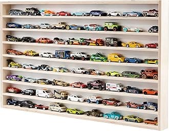 Display Cabinet Compatible with Hot Wheels Lorry Design – Toy Storage Shelves with 8 Slats – Heavy Duty Wooden Cube Storage Box – Modern Design