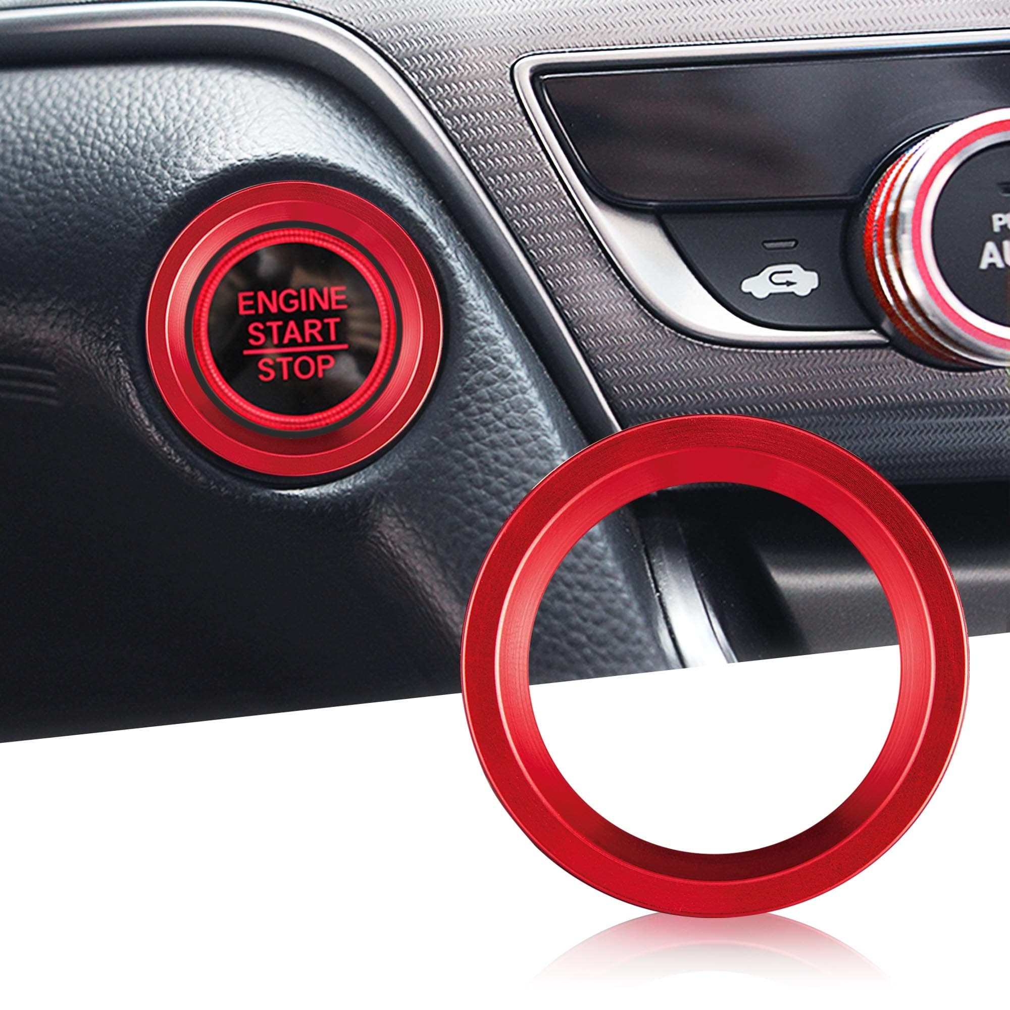 Aluminum Engine Start Stop Push Button Cover Trim Compatible with Honda Accord Sedan Sport EX EX-L LX 2018-2023 Car Engine Ignition Start Button Cap Surrounding Trim Ring Decoration (Red)