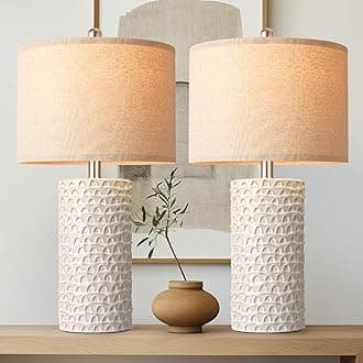 PARTPHONER 23" Modern Ceramic Table Lamp Set of 2, Table Lamps for Living Room, Rustic Farmhouse Bedside Lamps Nightstand lamp for Bedroom, White Desk Lamp for End Table Home Decor Beige