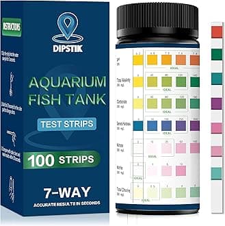 DIPSTIK Aquarium Test Strips, 7-Way Freshwater Saltwater Fish Tank Pond Test Kit, 100 Strips, Nitrate, Nitrite, Chlorine, Hardness, Alkalinity, Carbonate, pH
