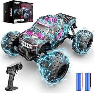1/16 Glowing Spider Remote Control Car - 15KM/H Fast RC Cars W/2 Rechargeable Batteries for 30 Min Play, All Terrain Off-Road Monster Truck Toys for Boys Kids Age 4-7 8-12 Birthday Xmas Gift