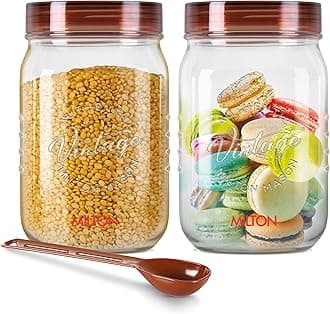 - MILTON Vintage Airtight Containers with Spoons for Kitchen Storage, Food Grade Plastic, Stackable & Transparent Organizer Jars, Masala Dabba, Set of 2 (1.5 Litres each) Tea, Coffee, Sugar, Dry Fruits