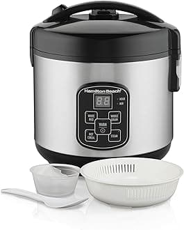 Digital Programmable Rice Cooker & Food Steamer, 8 Cups Cooked (4 Uncooked), With Steam & Rinse Basket, Stainless Steel (37518)