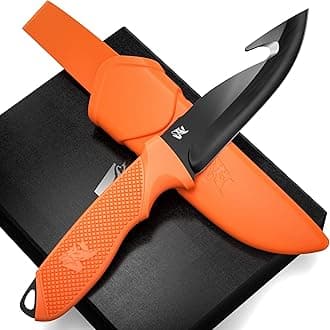 HUNTER 2 - Tactical Hunting Knife with Gut Hook - Deer Skinning Knife for Hunting - Buck Knife Fixed Blade with Sheath - Field Dressing Knive with Gutting Hook - Survival Knife with Sheath