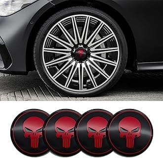 4PCS Car Wheel Center Hub Cover, Center Caps for Rims, Waterproof & Rustproof Automotive Accessories Decals, Universal Car Accessories Hub Caps Compatible with Cars (Black/Red Skull)