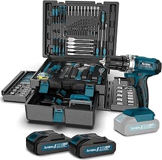 Tool Kit with 21V Cordless Drill - Sundpey 255-PCs Portable Complete General Basic Home and Auto Repair Tool Set with Drawer for Handyman & Diyer & Homeowner - Power Drill with 2 x 2.0Ah Batteries