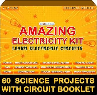 Kit4Curious® Awesome Electricity Kit - Learn Electronic Circuits - 60 Science Projects Beginner Kit with Colorful Booklet - Toy Gift Set for Kids Age 6-15 yrs