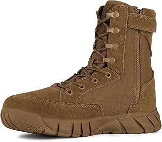 FREE SOLDIER Men's 8 Inch Tactical Side Zip Boots Military Army Work Boots Lightweight Combat Boot for Motorcycle Boot(Brown 8.5)