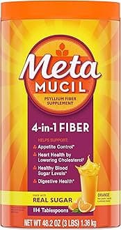 Metamucil, Fiber, 4-in-1 Psyllium Fiber Supplement Powder with Real Sugar, Orange Smooth Flavored Drink, 114 Servings