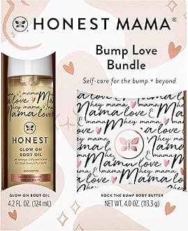The Honest Company Mama Body and Belly Bump Love Bundle, Moisturizing Plant Based Oil and Stretch Mark Butter Cream