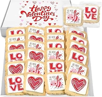 Valentines Day Cookies Party Favors Bulk | Individually Wrapped | for Kids Men Women Teacher Class Classroom Exchange Stuffers | 24 Pack | Love Heart Cookies Gift Basket