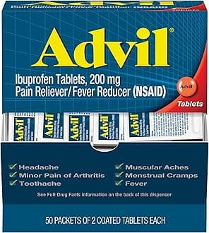 Advil Pain Reliever and Fever Reducer, Pain Relief Medicine with Ibuprofen 200mg for Headache, Backache, Menstrual Pain and Joint Pain Relief - 50x2 Coated Tablets