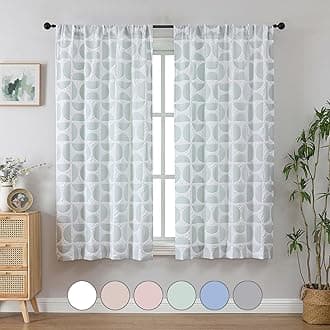 Aiyufeng Green and White Curtains for Bedroom 63 Inch Length for Living Room 2 Panels Set, Soft Airy 3D Embossed Textured Light Filtering Curtains, Rod Pocket Semi Fabric Bedroom Curtains, 38" Wx63 L