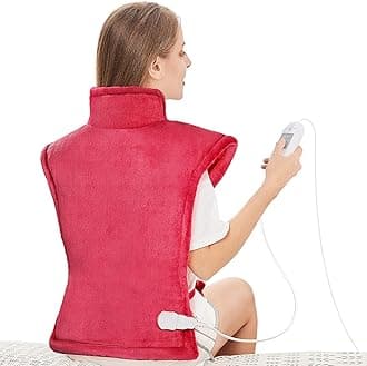 Mia&Coco Electric Heating Pad for Back Neck and Shoulders 60x85cm, Heated Warmer with Waist Strap, 3 Heat Levels, Auto-Off Timer, - Comfort Red