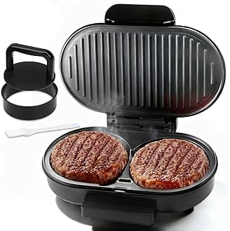 FineMade Double Mini Grill Maker, Breakfast Sandwich Maker, Burger Press Patty Maker, Panini Press Grill, Small Electric Grill, Ideal for Making Breakfast, Lunch and Snacks