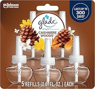 Glade Plugins Scented Oil Jasmine Air Freshener Refill, Cashmere Woods, 5Count