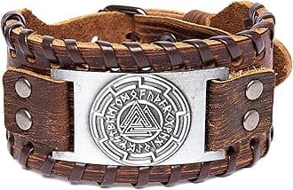 GelConnieViking Bracelet Punk Leather Cuff Bracelet Gothic Leather Wristband Bracelet with Nordic Amulet Scandinavian Talisman Celtic Pagan Jewelry