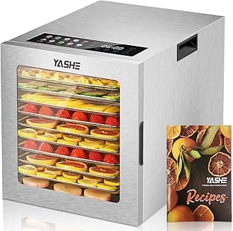 Dehydrators for Food and Jerky, 10 Stainless Steel Trays, 10 Presets Food Dehydrator Machine with 48H Timer and Temp Control, 850W, Herbs, Meat, Fruit, Dog Treats, Recipes Included