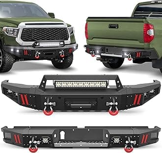 Tundra Front + Rear Bumper Set for 2014-2021 Toyota Tundra Pickup, Including Winch Plate, LED Lights, License Plate Lights and D-rings