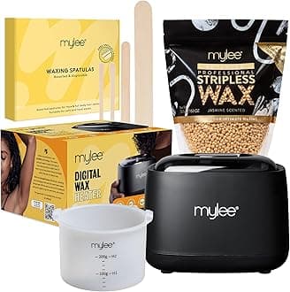 Hard Wax Kit - Professional Hair Removal Set With Digital Heater, Stripless Wax, Essentials for Face, Body, Bikini - Painless, Peelable Hot Wax (Jasmine)