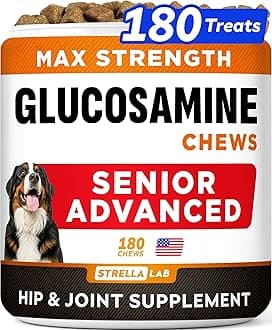 Senior Advanced Glucosamine Chondroitin Joint Supplement for Dogs - Hip & Joint Pain Relief Pills - Large & Small Breed - Hip Joint Chews Canine Joint Health - Chews Older Dogs - Bacon Flavor - 180Ct
