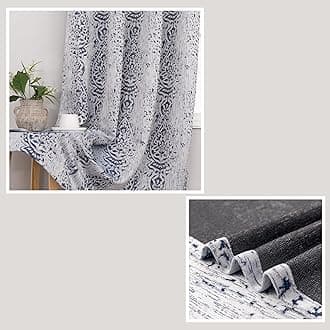 Mrs.Naturall Navy Blue 52x45 Inches Long Damask Pattern Curtains for Living Room