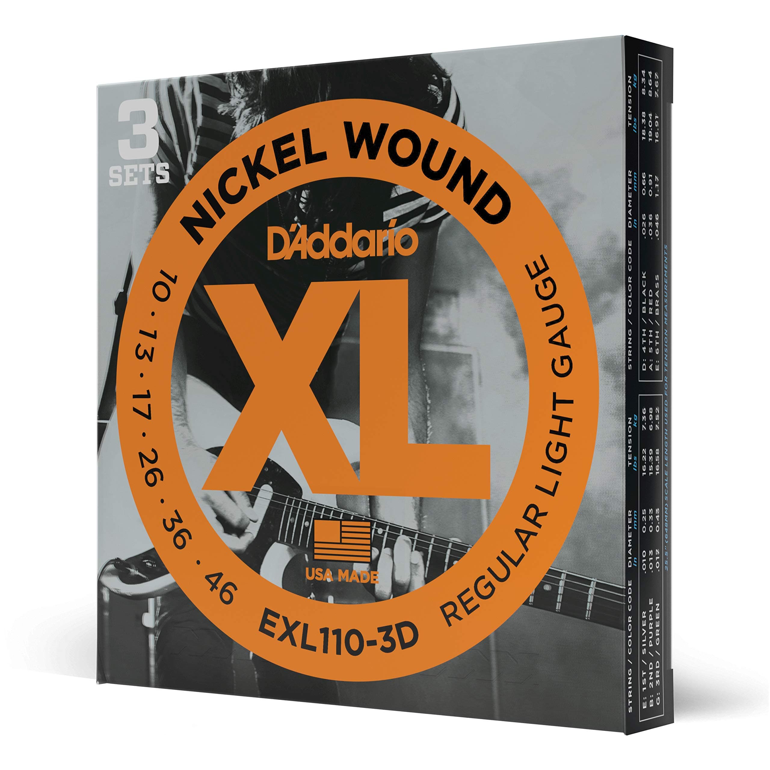 EXL110-3D Nickel Wound Electric Guitar Strings, Regular Light, 10-46, 3 Sets