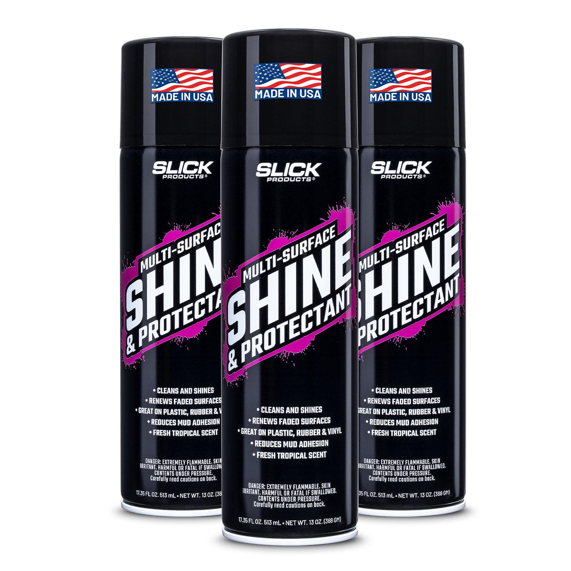 Shine & Protectant Spray 17.35 FL OZ. - High Gloss Clear Coating Renew Vinyl, Plastic, Rubber, Trim, Tire, Car, Truck, Motorcycle, Dirt Bike (3-Pack)