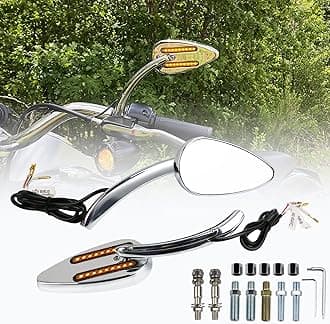 PACEWALKER Motorcycle Rearview Mirror with LED Turn Signal Rear Mirror Teardrop for Harley-Davidson Chrome