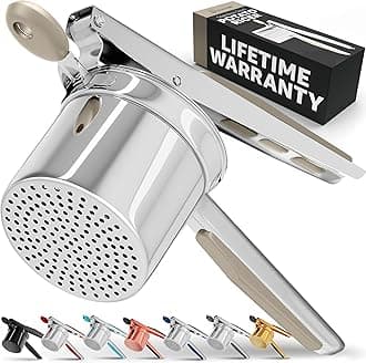 PriorityChef Large 15oz Potato Ricer, Heavy Duty Stainless Steel Potato Masher and Ricer Kitchen Tool, Press and Mash Kitchen Gadget For Perfect Mashed Potatoes - Everytime, Khaki