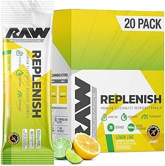 RAW Replenish Box, Premium Electrolytes Powder Recovery Formula, Lemon Lime (20 Sticks) - Flavored Electrolyte Drink Mix Supplement for Hydration, Replenishment, Endurance & Performance