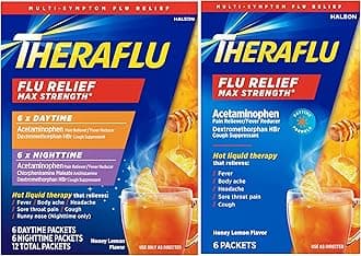 Theraflu Max Strength Daytime & Nighttime Flu Symptom Relief Honey Lemon Flavor Powder & Daytime Flu Symptom Relief Honey Lemon Powder, 6 Daytime + 6 Nighttime, & 6 Honey Lemon Flavor Powder Packets